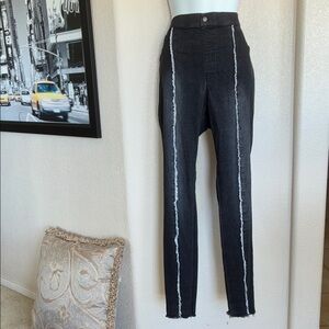 ZEZA B Black Fringe Skinny Jeans, High-Waisted, Stretchy, Pull-on XL EUC